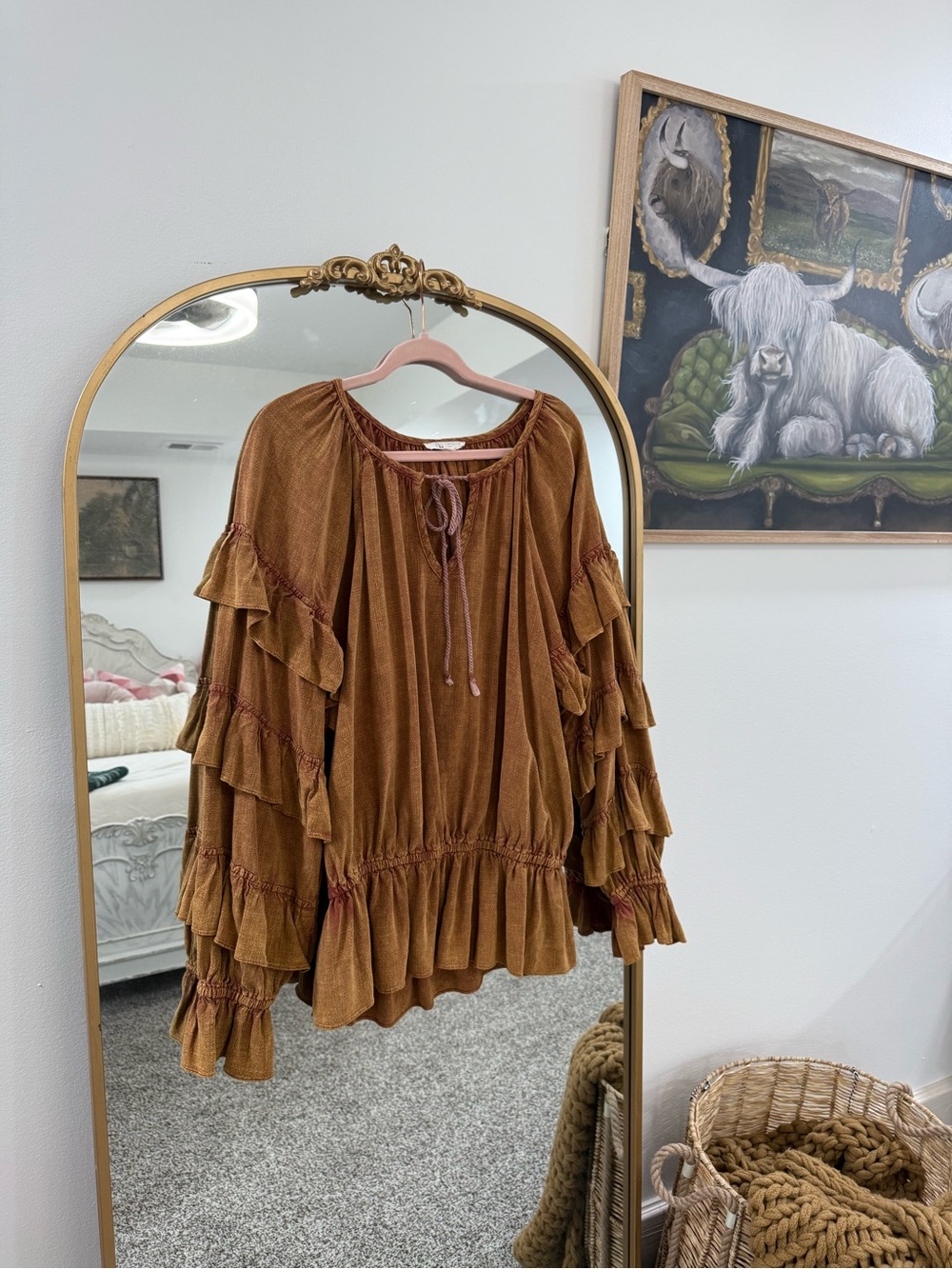 oli & hali burnt orange ruffle sleeve shirt - Picture 2 of 5